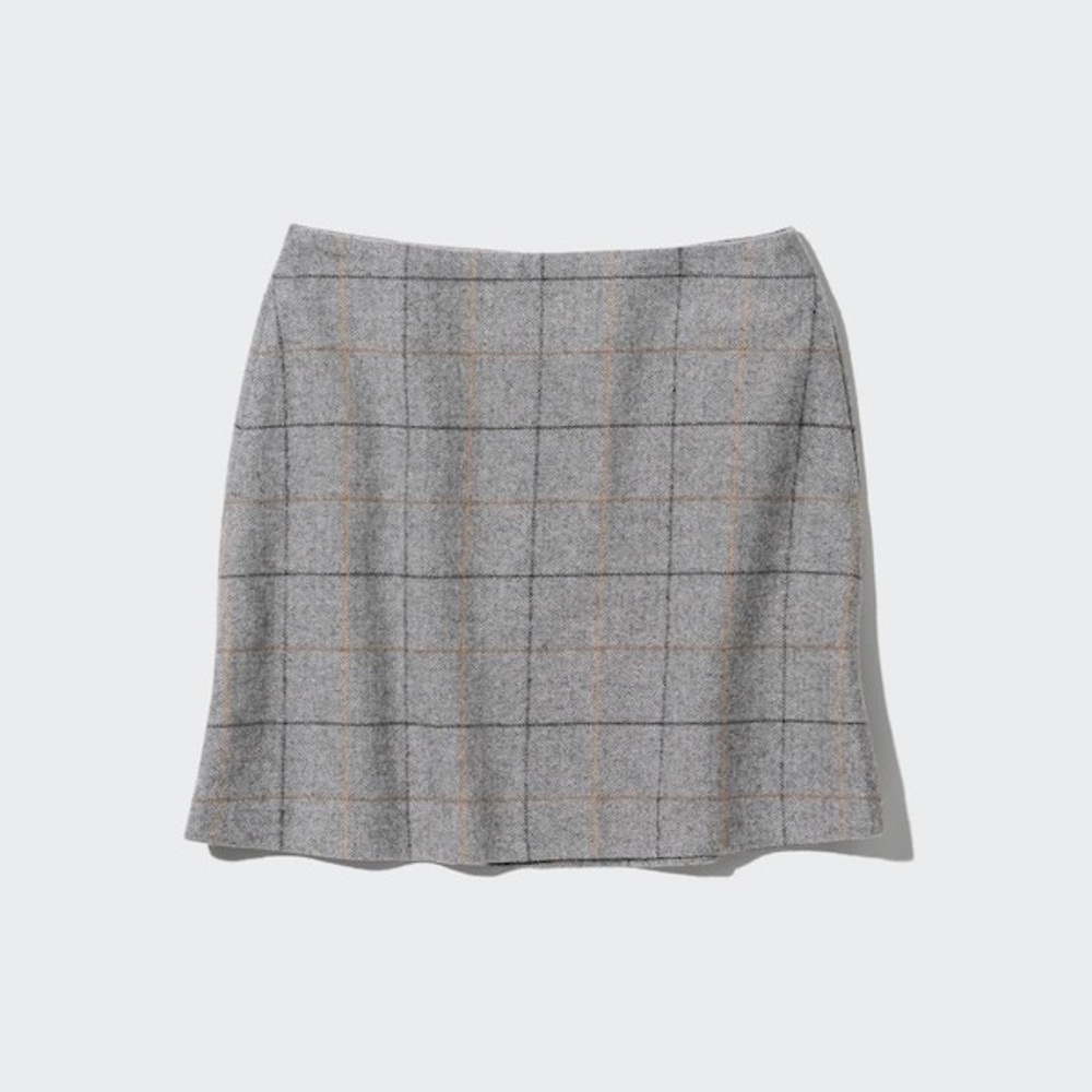 Uniqlo Wool Blend Gray Checkered Mini Skirt - Picture 1 of 6